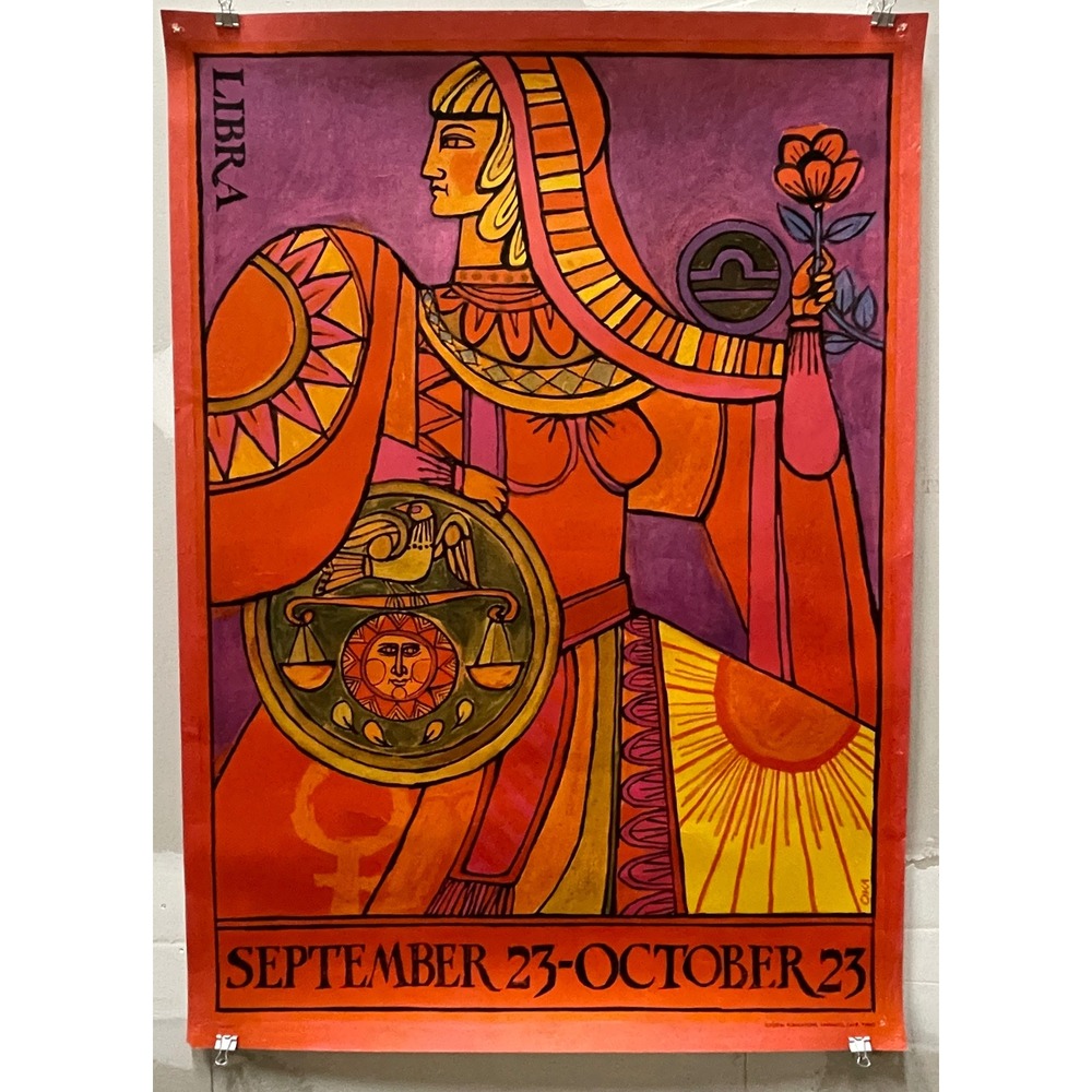Vintage 1960s Libra Zodiac Poster Portal Publications OKA Psychedelic Art 21x29